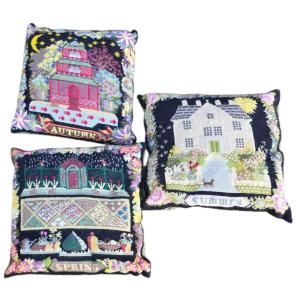 Three Napoleon III Wool Embroidery Cushions 