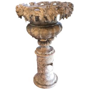 Important 19th Century Neoclassical Marble Urn Carved In The Form Of Vine Leaves