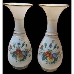Pair Of Vase Montjoye With Blue And Poppy Aster Flower Decorations