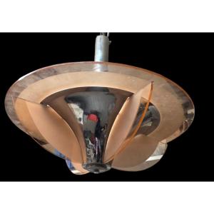 Petitot Workshop Chandelier, 1930, With Chrome Glass Panels 