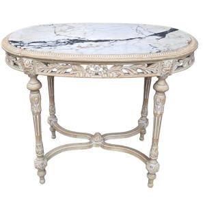Louis XVI Middle Table Of Cerusè Painting On Marble