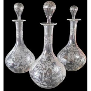 Lobmeyr Vienna 3 Caraffe Di Vino In Cristallo Tagliate Alla 19a Ruota