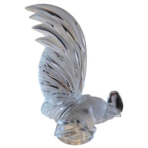 Coq Nain Lalique Mascotte In Pressed Molded White Crystal Signed On The Base Lalique France