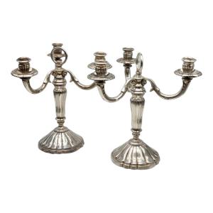 Chrysalia Paris Paire De Candélabres Bronze Argenté Circa 1940
