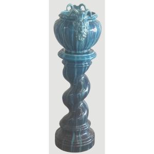 Jérôme Massier Vallauris Faience Column And Vase Signed