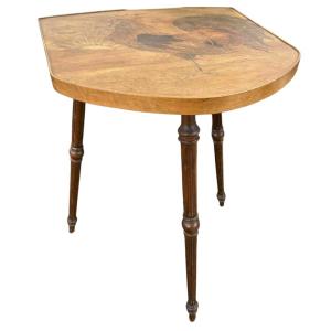 émile Gallé Gueridon Table In Marquetry With Rooster Decor