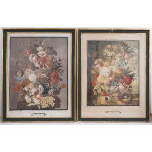 Nigg Joseph Vienne Bouquet Of Flowers And Nest Pair Of Color Lithographs