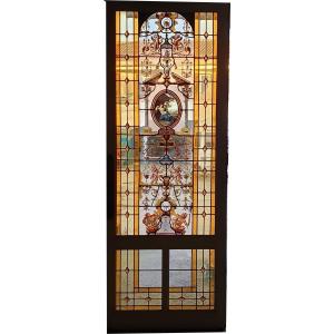 Glass Window Door Renaissance Decorations J.vantillard Yellow Silver Circa 1880