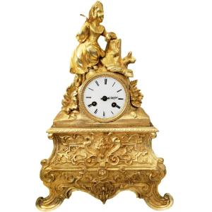 Empire Gilt Bronze Clock With Wire Movement