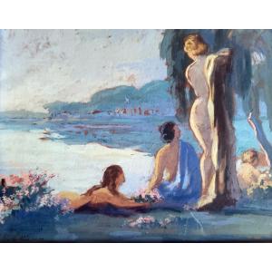 Pierre Puvis De Chavannes Gouache Summer Morning Signed