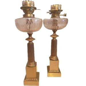 Pair Of Empire Period Gilt Bronze Carcel Lamps