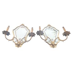 Pair Of Venetian Mirror Wall Sconces
