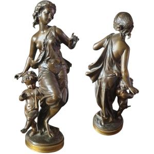 Henry Etienne Dumaine Bronze Bacchante And Putto 19th Century