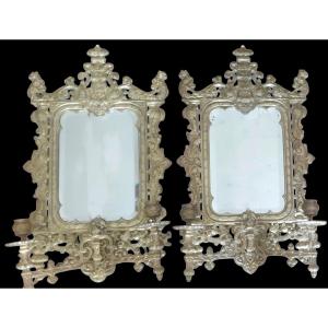 Pair Of Rectangular Ormolu Sconces Neo-renaissance Style, 19th Century