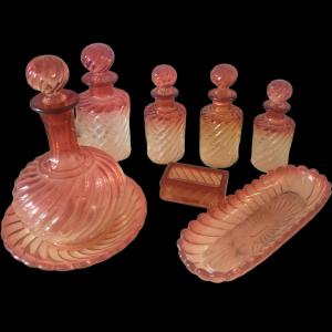Baccarat 7-piece Pink Tinted Crystal Toilet Lined With Torses Hills