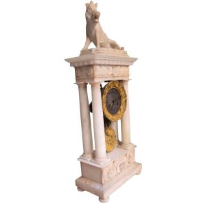 Carrara Marble And Gilt Bronze Clock With Boar Sculpture, Early 19th Century