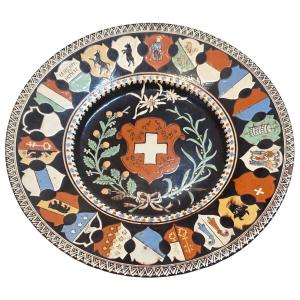 Thoune Large Polychrome Earthenware Ceremonial Dish Diameter 35 Cm