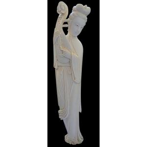 Chinese Qing Dynasty Figurine Of A Pipa Player, Early 20th Century, 25.5 Cm Tall