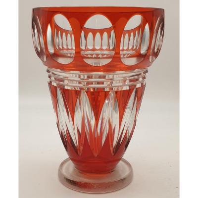 Joseph Simon Val Saint Lambert Crystal Vase Art Deco Period Around 1925.