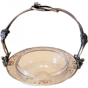 Art Nouveau Empty Pocket Cup Cut Crystal Sterling Silver Mount