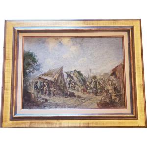 Oil On Canvas Orientalist Market In Algiers Signed