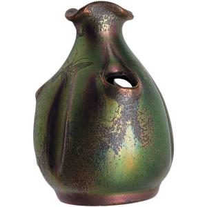 Clement Massier Miniature Vase Decorated With Butterflies Circa 1900