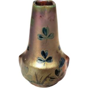 Clement Massier Miniature Vase Decorated With Trefles Circa 1900
