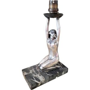 Molins Charles Henri Art Deco Lamp In Silver Metal