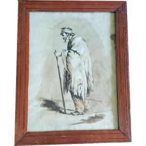 Jean Baptiste Marie Pierre Watercolor & White Chalk Mandiant 18th