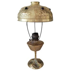 Important Oil Lamp By George Leleu Bronze And Brass