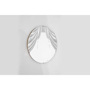 Large Vintage Mirror With Silkscreen Printing, 1950s.