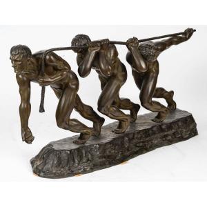 The Strength, A Bronze Group By Maurice Guiraud-rivière (1881-1947)
