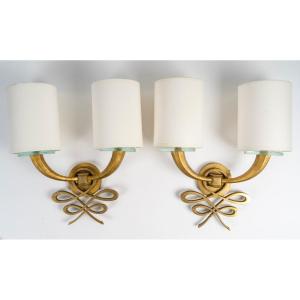 Attributed To Jules Leleu (1883-1961), Pair Of Art Deco Sconces, Circa 1940