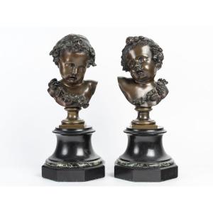 "les Enfants De Bacchus" A French 19th Century Pair Of Bronze Putti