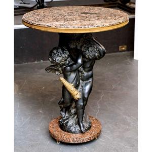 Psyche And Cupid, Auguste Moreau (1834-1917), A Bronze And Granit Marble Gueridon