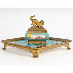 Charming Japanese Style Inkwell,  Attributed To l'Escalier De Cristal, France, C.187à
