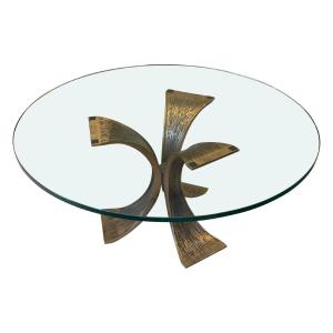 Luciano Frigerio 1928-1999 Brutalist Bronze Round Coffe Table Circa 1970