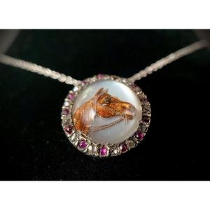 XIXth Century Pendant In English Crystal Representing A Horse's Head