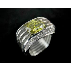 Platinum Ring With 3.28 Carat Radiant Cut Yellow Diamond + 1.36 Carat Brilliant