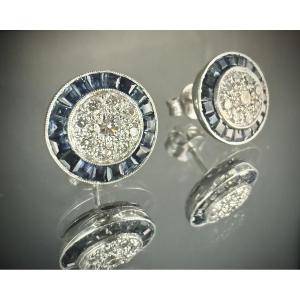 Pair Of Art Deco Earrings Set With Diamonds And Sapphires