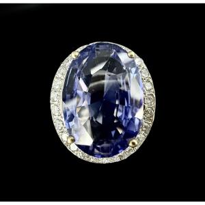 Yellow Gold Ring Set With A 16-carat Oval-cut Tanzanite Surrounded By 24 Brilliants