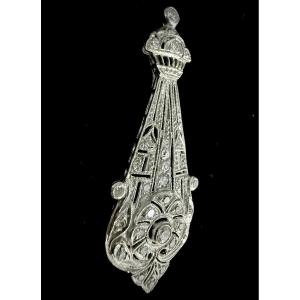 Early 20th Century Platinum Pendant Adorned With 31 8/8 And Brilliant Cut Diamonds