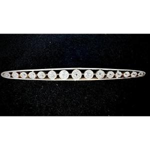 Antique Barrette Brooch In Silver On 18-carat Yellow Gold Set With 15 Old-cut Diamonds