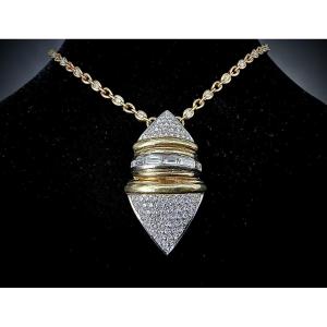 Pendant And Its Chain In 18-carat Yellow Gold Decorated With 3.42 Carats Of Brilliants