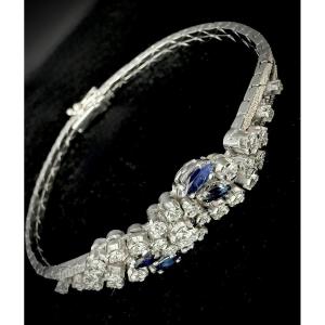 18-carat White Gold Tortoiseshell Mesh Bracelet Set With 29 Brilliant-cut Diamonds And 4 Sapphires