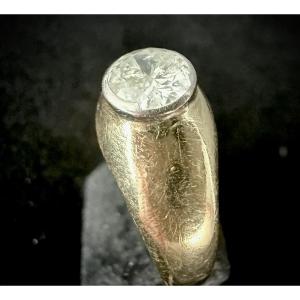 Men's Silver Ring On 18-carat Yellow Gold Adorned With A 1.10-carat Diamond