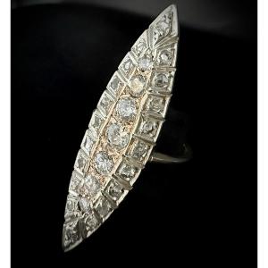 Marquise Ring In Silver On 18-carat Yellow Gold Set With 2 Carats Of Diamonds