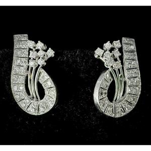 Pair Of White Gold Earrings Set With 2 Carats Of Diamonds