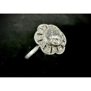 Art Deco Platinum Ring Set With A 1.30 Carat Diamond