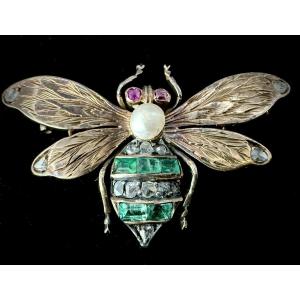 19th Century Brooch, In Silver On 18-carat Yellow Gold, Stylizing A Bee